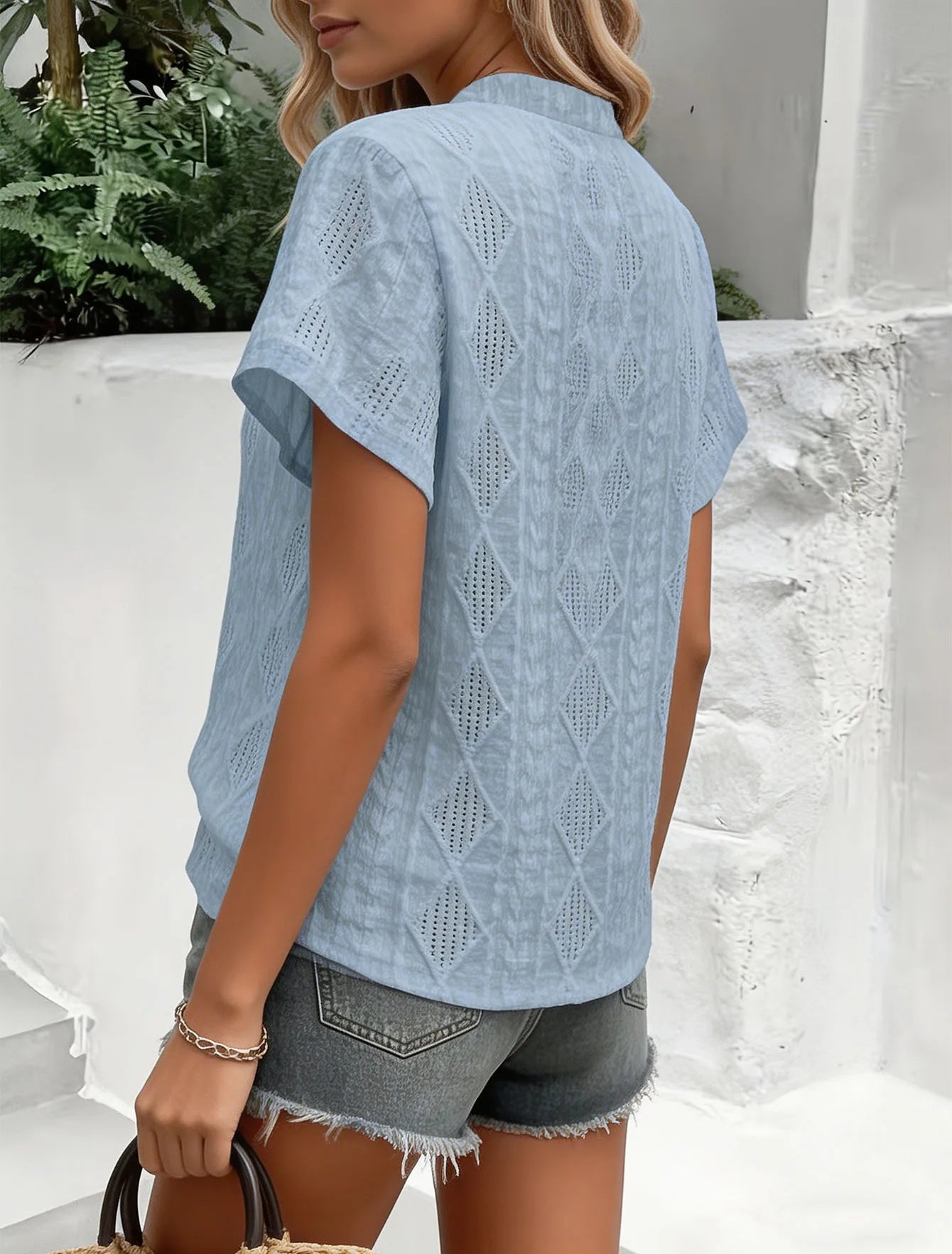Camiseta Jacquard Mujer Cuello Redondo Casual Suave Uso Diario