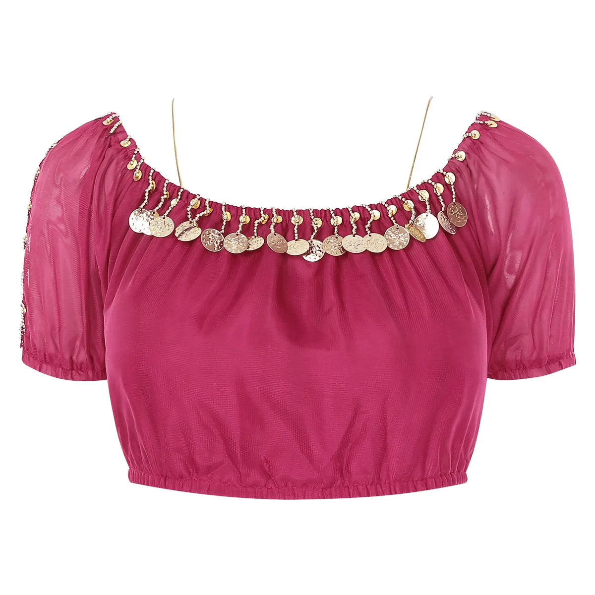 Shimmery short sequin top for women with an oriental-inspired style, featuring intricate detailing and a vibrant design