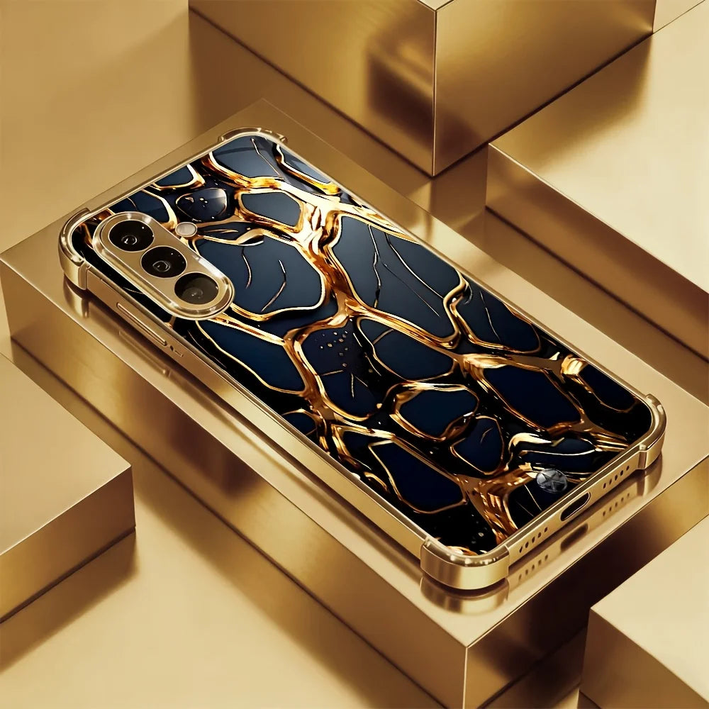 Luxury gold marble phone case compatible with various smartphones, featuring elegant marble design by Corporación Turística.