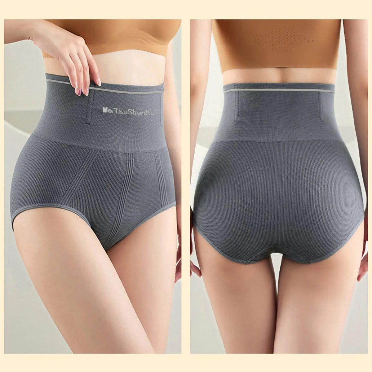 Postpartum control belly briefs for women, high-waisted shapewear by Corporación Turística, shown in black with seamless design