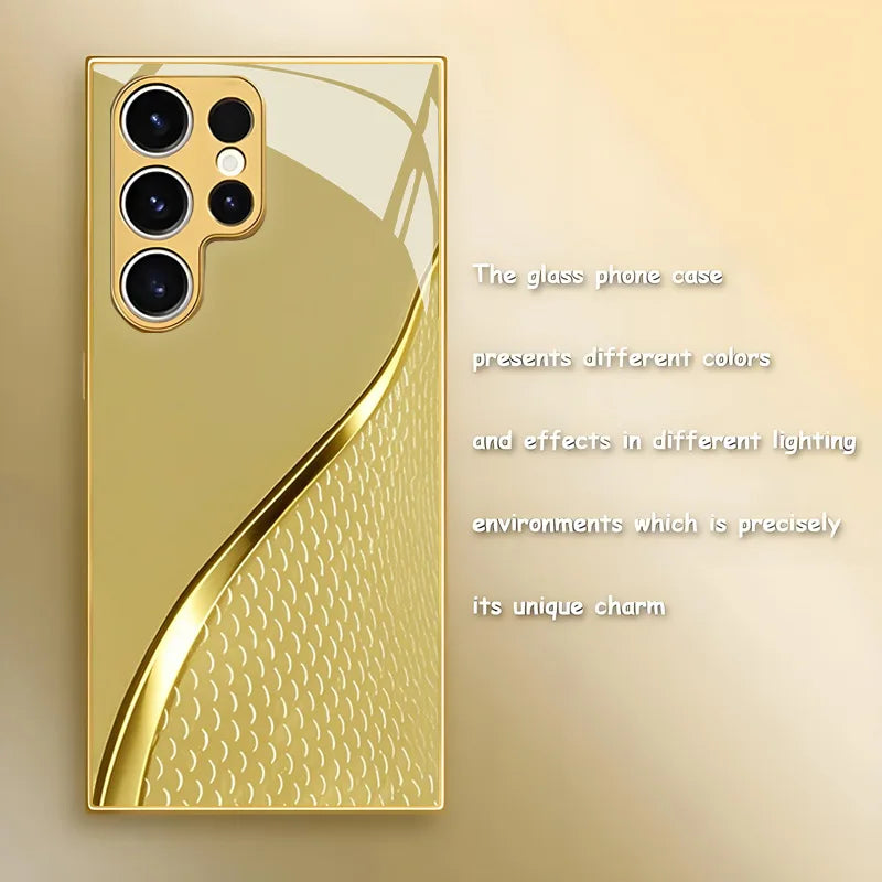 Luxury gold-plated Samsung phone case by Corporación Turística, featuring a sleek, shiny gold finish and protective design.