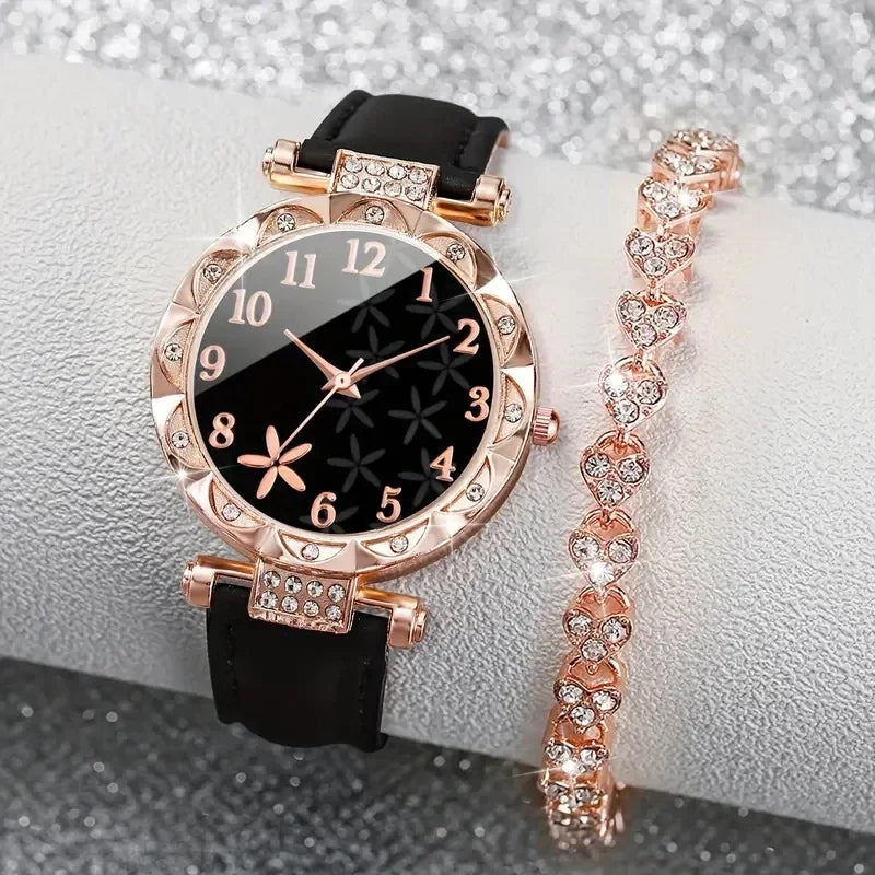 AAARose - Juego de Reloj de Cuero Negro y Oro Rosa para M...