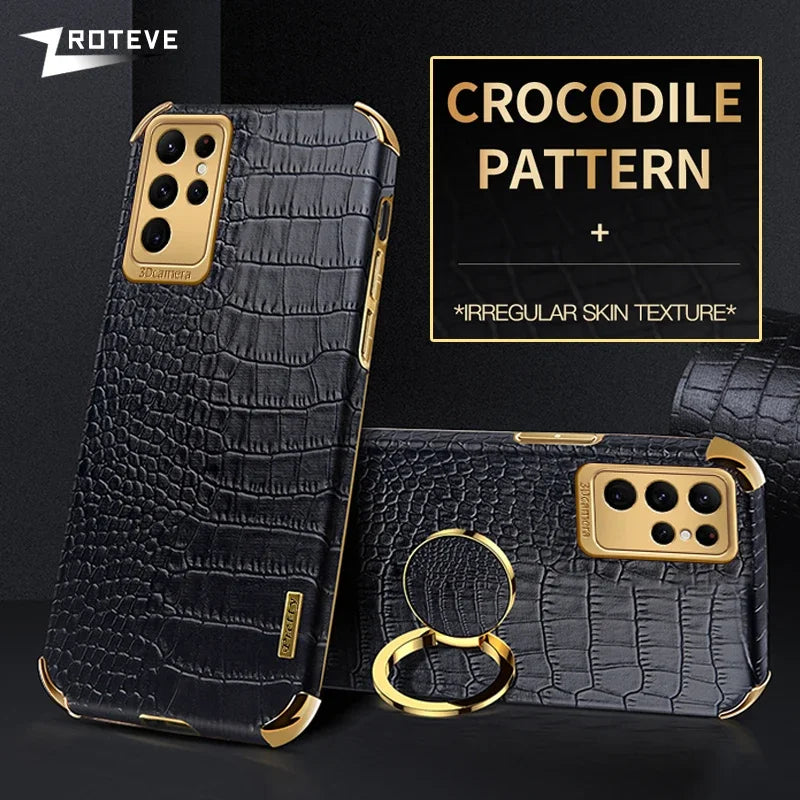 Crocodile-patterned ZROTEVE S25 Ultra phone case by Corporación Turística, showing textured brown synthetic leather design.