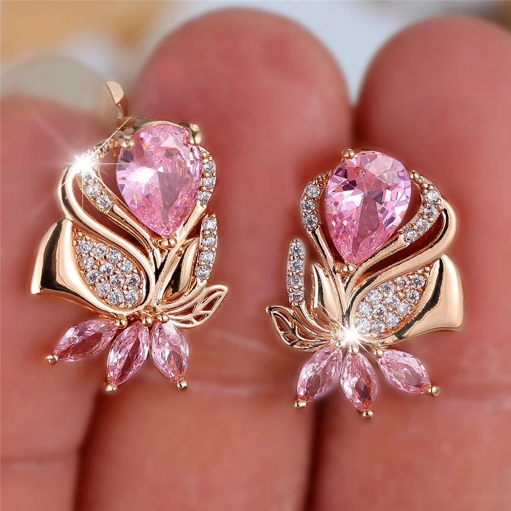 Pendientes de aro de piedra de circón rosa de lujo para m...