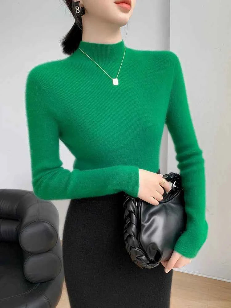Suéter de Cachemira Mujer Cuello Mock Otoño Invierno - Addonee Cálido y Suave