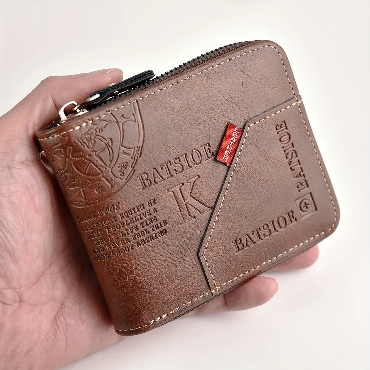 Cartera Hombre PU Piel Aceite Monedero Tarjetero Cremallera Corta - Corporación Turística