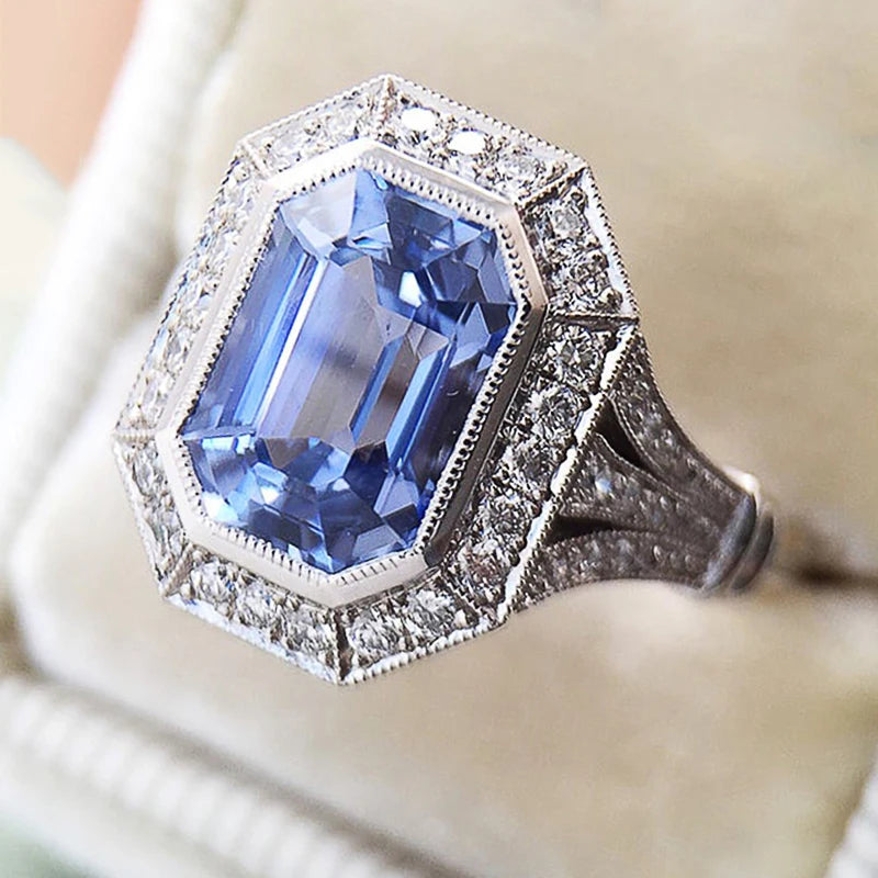 Huitan temperamento elegante azul CZ anillos para mujer a...