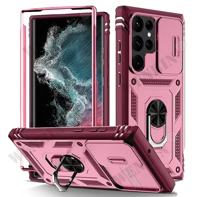 Durable Samsung S25 Ultra case with 360-degree support from Corporación Turística, featuring a black protective design.