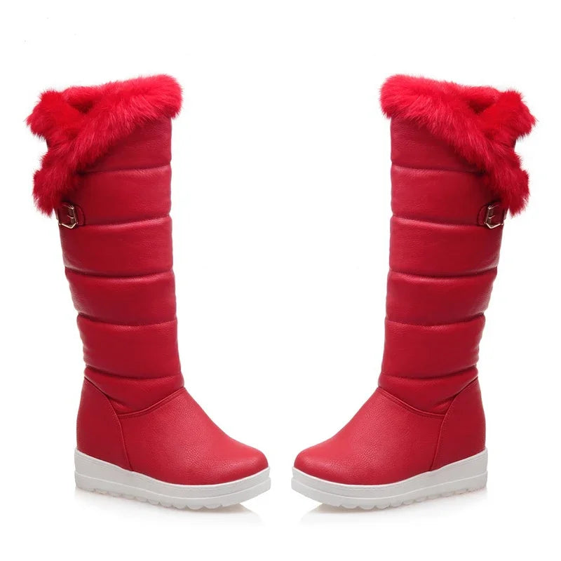 Botas de nieve hasta la rodilla de felpa de piel cálida p...