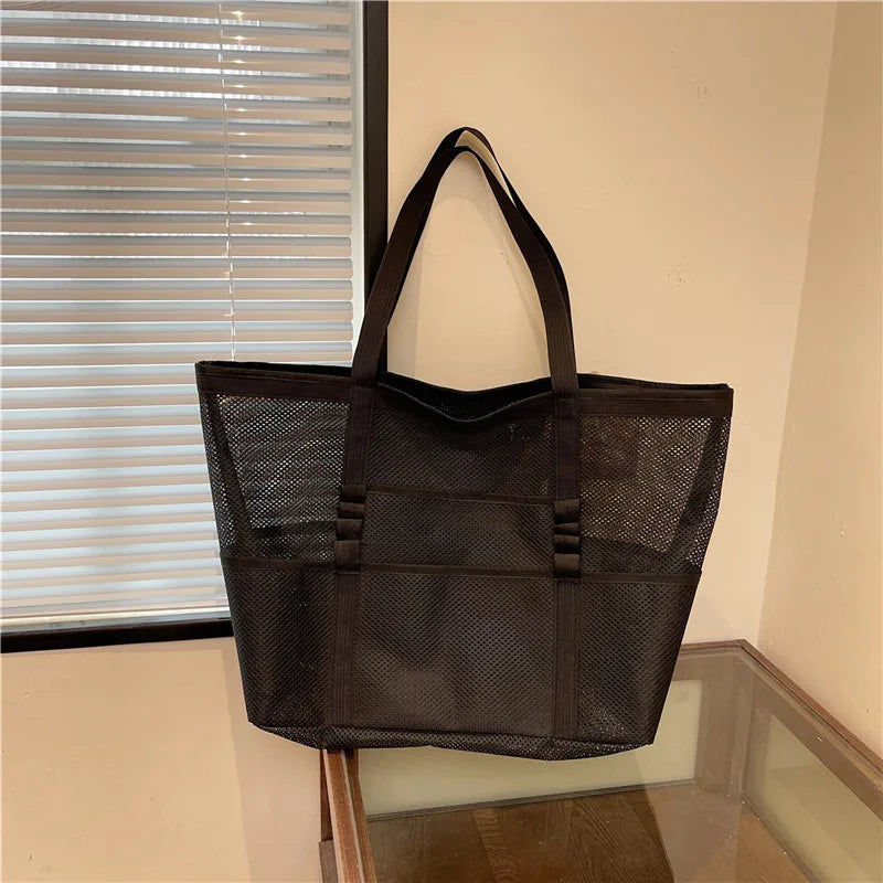 Bolso de Lona Grande Yogodlns: Elegante Tote Malla para Playa y Trabajo
