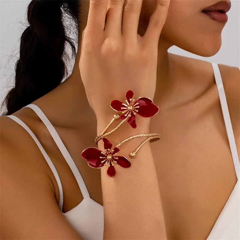 Brazalete bohemio de esmalte floral para mujer, brazalete...