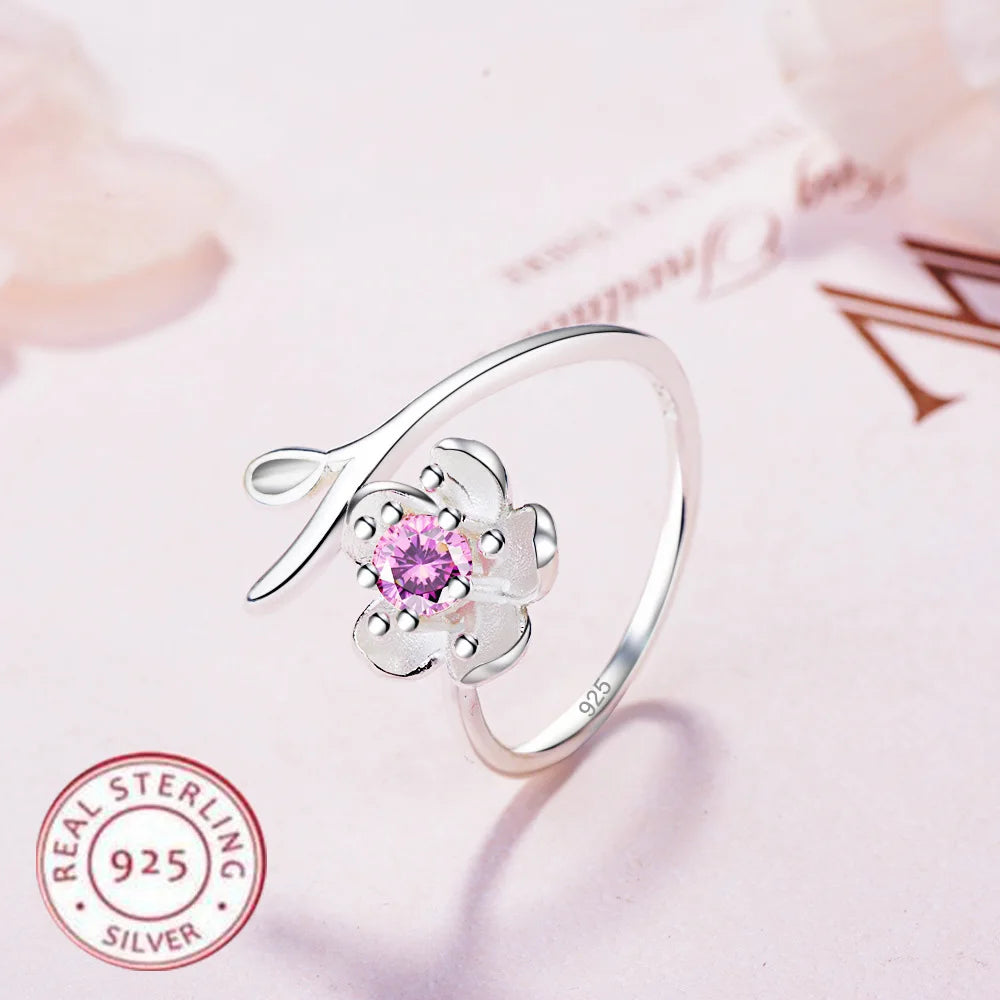 Anillo de Plata de Ley 925 con flores y circonita de alta...