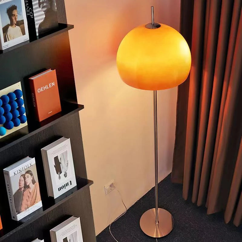 Lámpara de pie retro de cristal naranja con LED, estilo h...