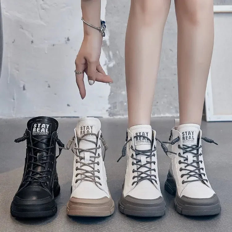 Zapatos de otoño e invierno a la moda de cuero para mujer...
