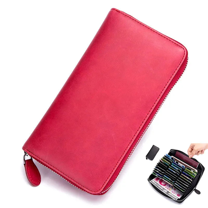 Long leather wallet for women with coin pocket and card slots, crafted by Corporación Turística.