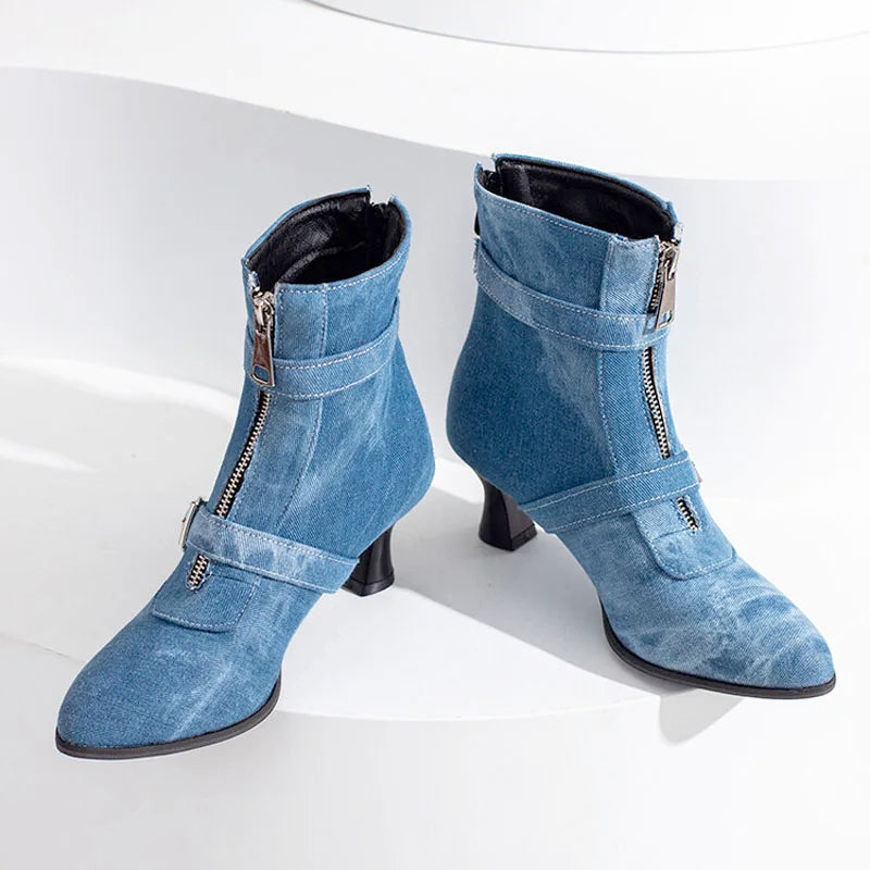 Botines de tacón grueso para mujer, zapatos de invierno c...