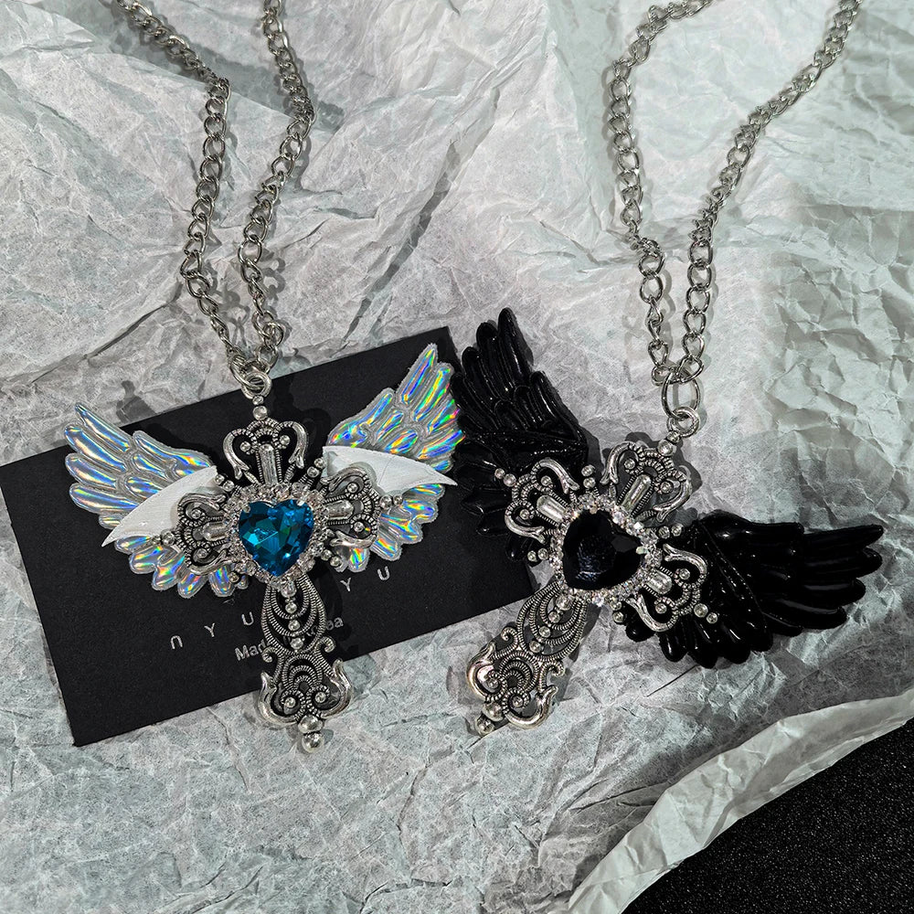 Collar con Colgante de Corazón y Alas de Ángel Estilo Y2K...
