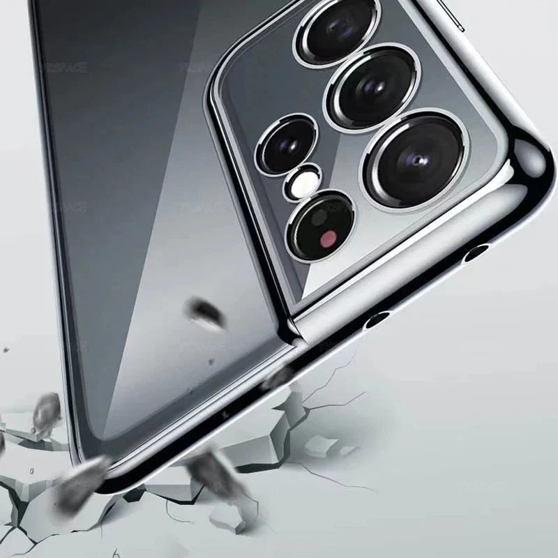 Transparent silicone phone case with textured grip from Corporación Turística, showing close-up of the clear, flexible material.