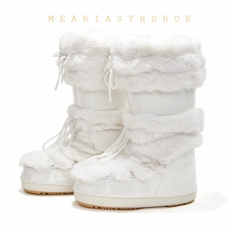 Botas de nieve de mujer con suela gruesa de piel sintétic...