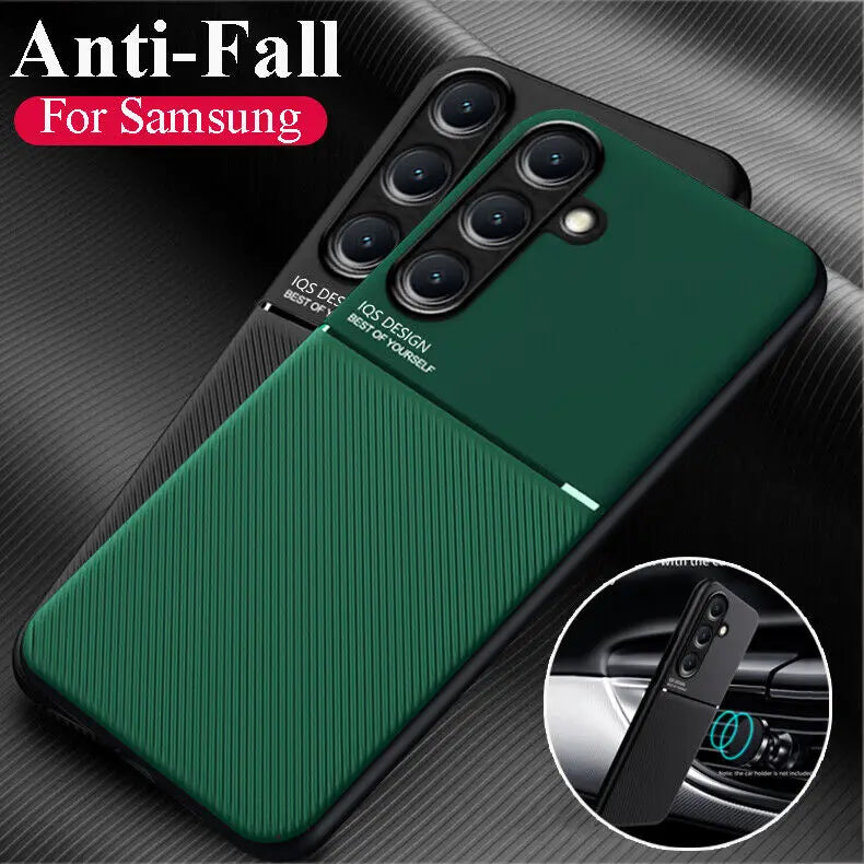 Lightweight magnetic leather phone case for Samsung Galaxy by Corporación Turística, showing the slim design and magnetic closure.