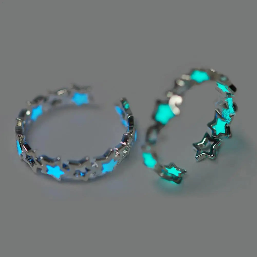 Anillos luminosos de estrella hueca para mujeres y hombre...