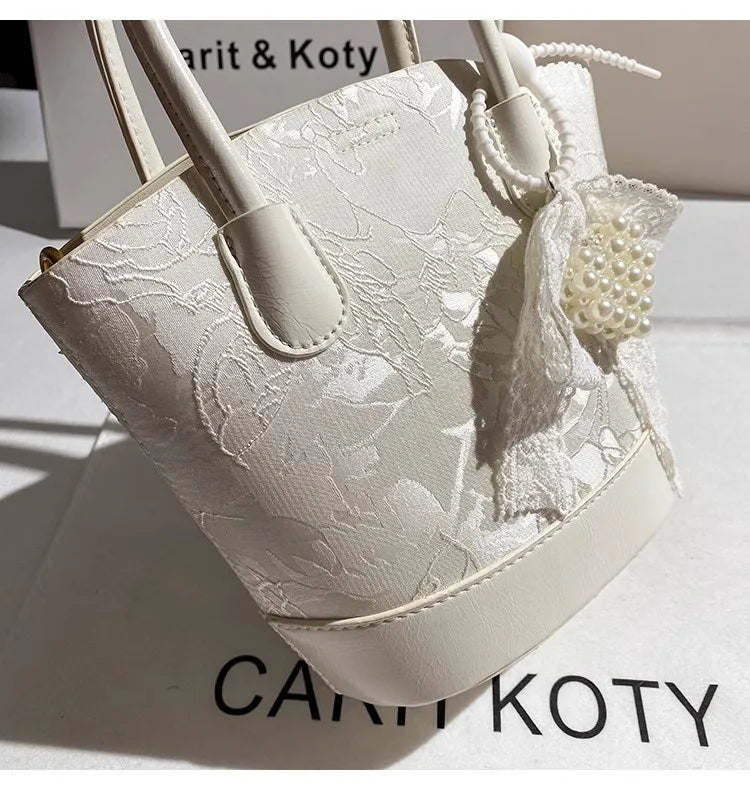 Bolso tipo cubo con bordado blanco de lujo a la moda, bol...