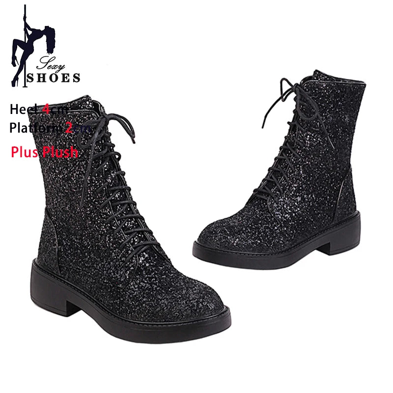 Botas cortas brillantes para mujer, zapatos informales de...