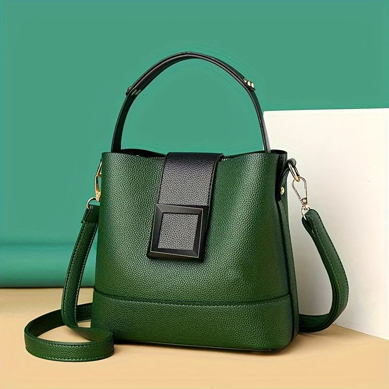Elegant Solid Color Bucket Bag with Adjustable Shoulder S...
