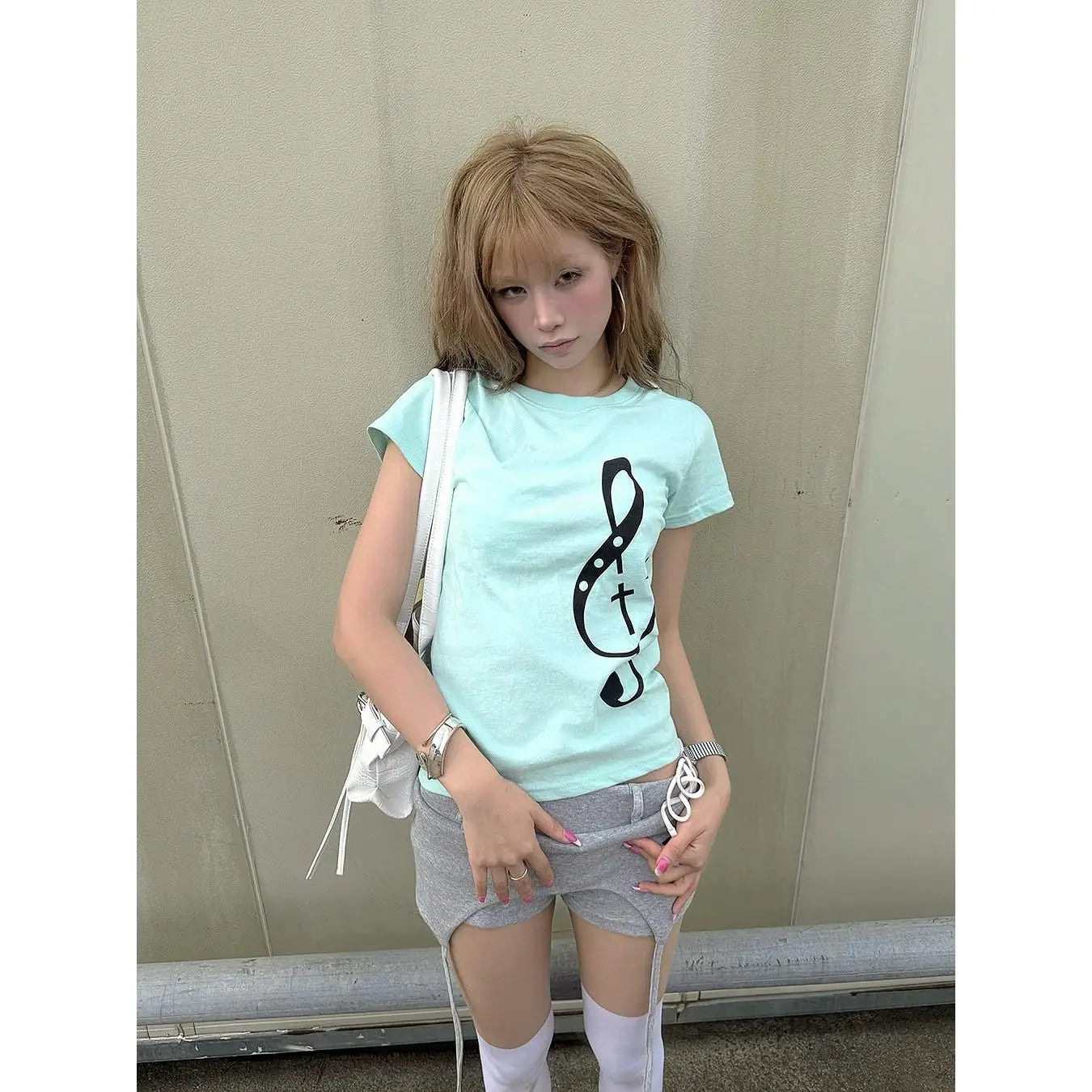 Camiseta Notas Musicales Mujer Harajuku Y2K Algodón Suave Verano