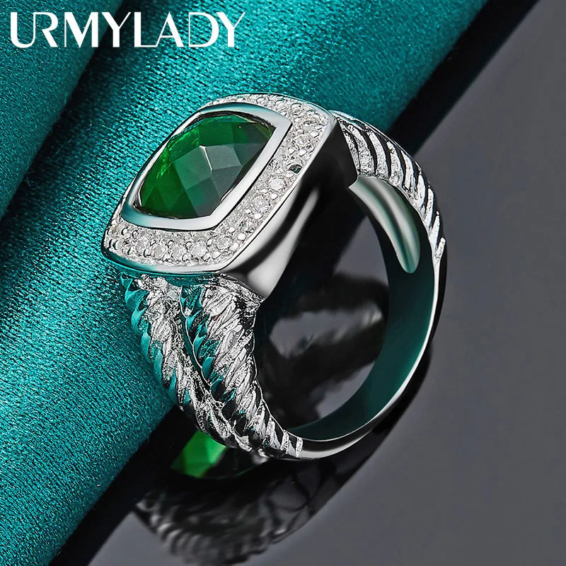 URMYLADY Plata de Ley 925 Circone Verde Cuadrado 7-10 # ...