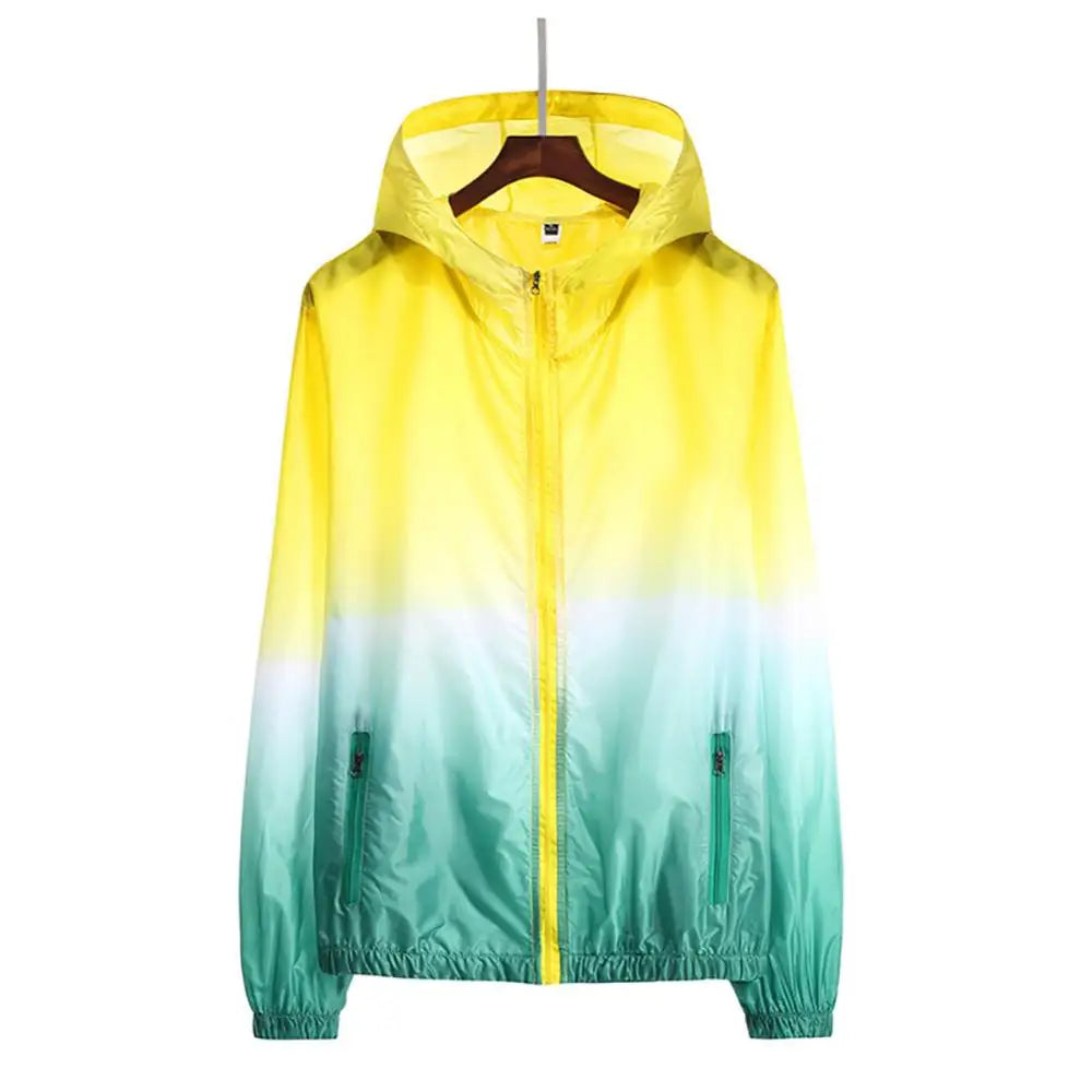 Unisex solar protection jacket with storage pocket, lightweight and breathable, designed for outdoor activities by Corporación Turística.
