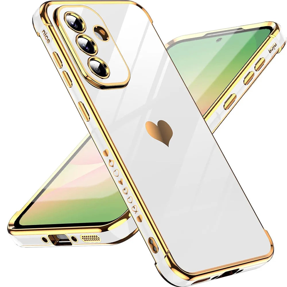 Soft silicone luxury gold-plated Samsung Galaxy phone case with smooth texture and elegant design.
