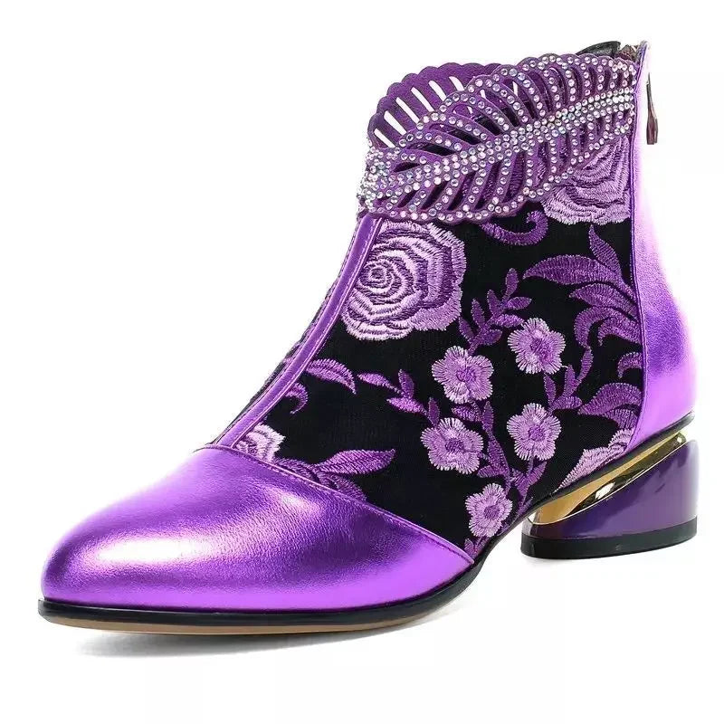 Nuevos botines, zapatos De Mujer, Botas De cuero bordadas...