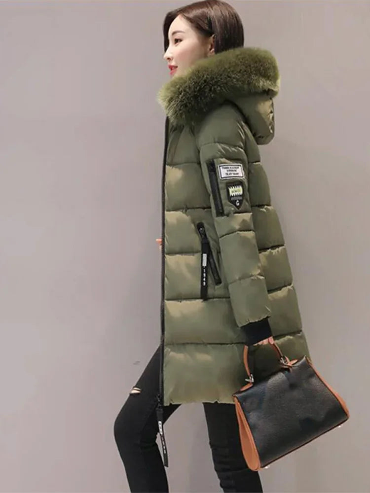 Abrigo largo de invierno para mujer con capucha y cuello ...