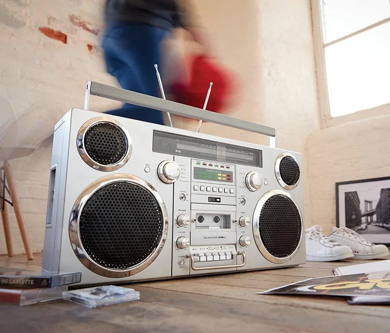 Radio Retro GPO Brooklyn | Reproductor de Casetes, Reproductor de CD, Altavoz Bluetooth, Radio FM, Sistema Estéreo Portátil