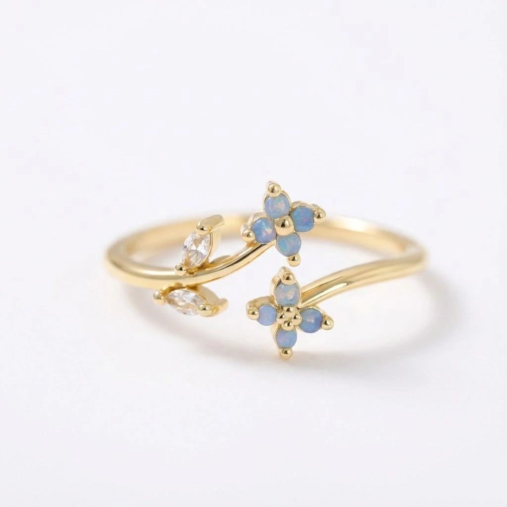 Anillo Flor Circon Colorido Ajustable Mujer Moda Vintage Regalo Joyería