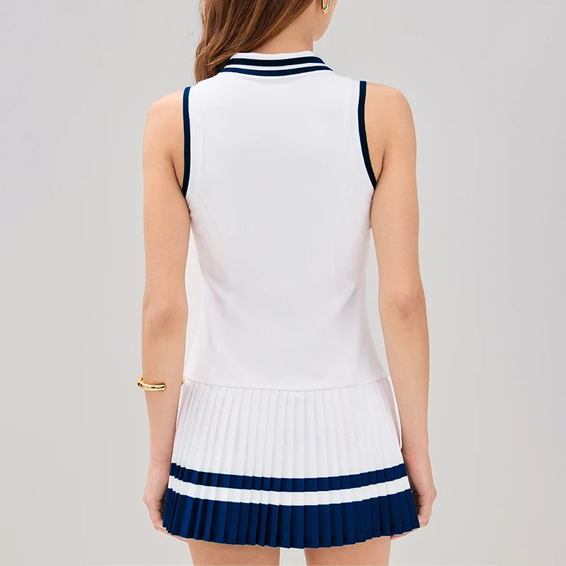 Vestido de Tenis para Mujer, Cuello en V, Cremallera, Ves...