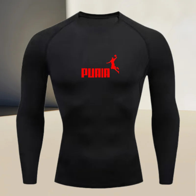 Camiseta deportiva ajustada de manga larga y cuello redon...