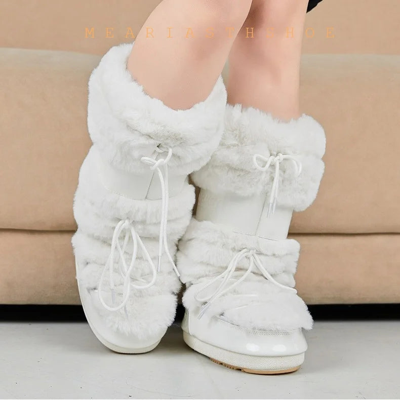Botas de nieve de mujer con suela gruesa de piel sintétic...