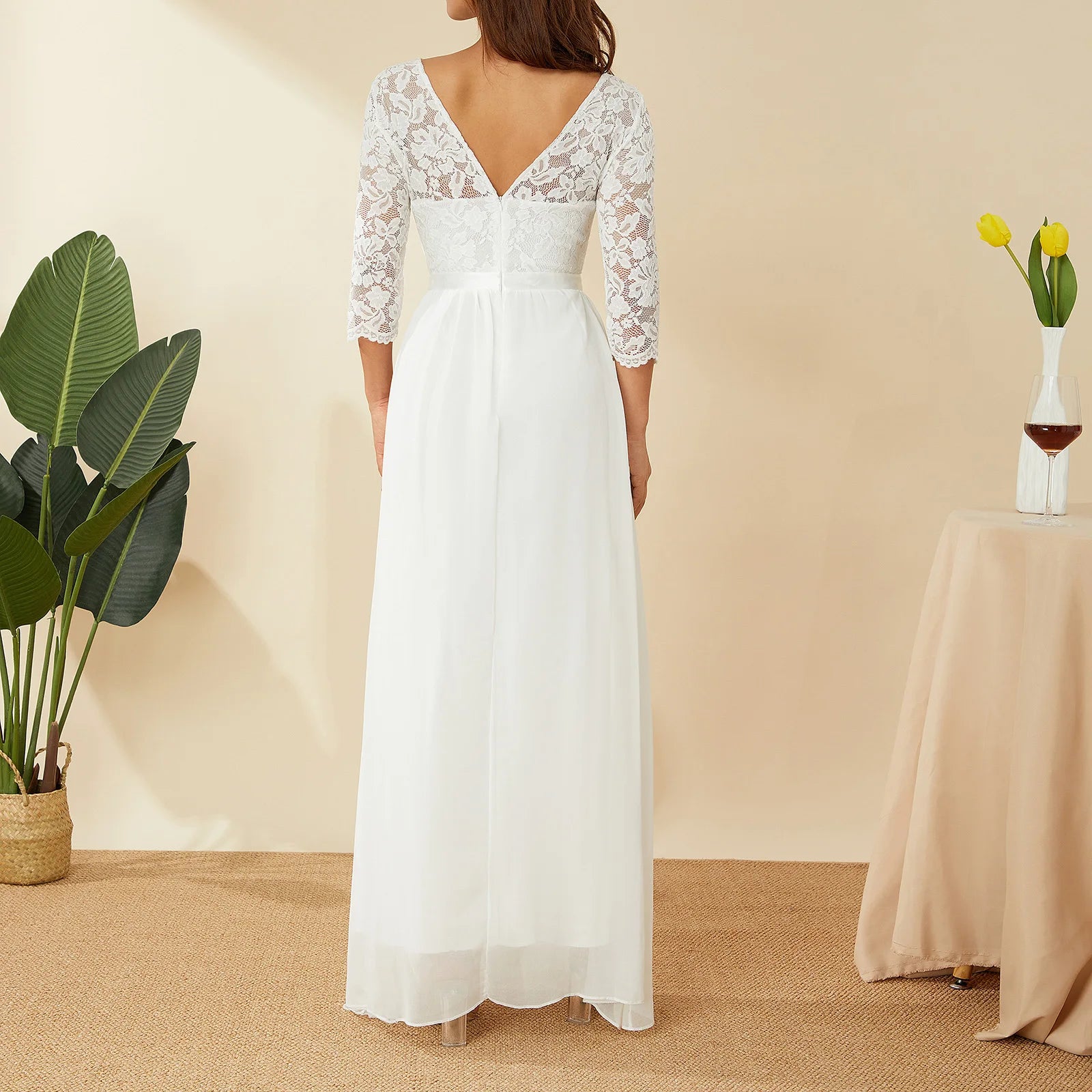 Vestidos largos elegantes de gasa de encaje, vestido de n...