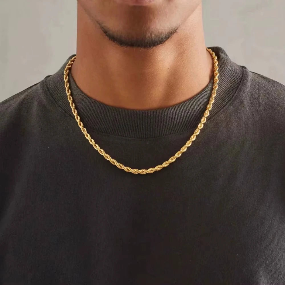 Collar de cadena de cuerda de 4mm de oro de 18K Noble, 45...