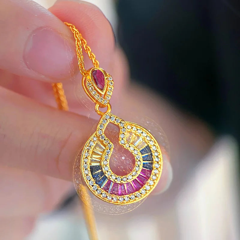 Collar de lujo con colgante de diamante de oro real 24K 9...