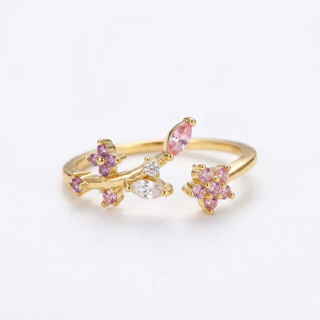 Anillo Flor Circon Colorido Ajustable Mujer Moda Vintage Regalo Joyería