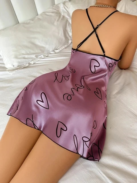 Camisón con estampado de letras de corazón para mujer, ve...