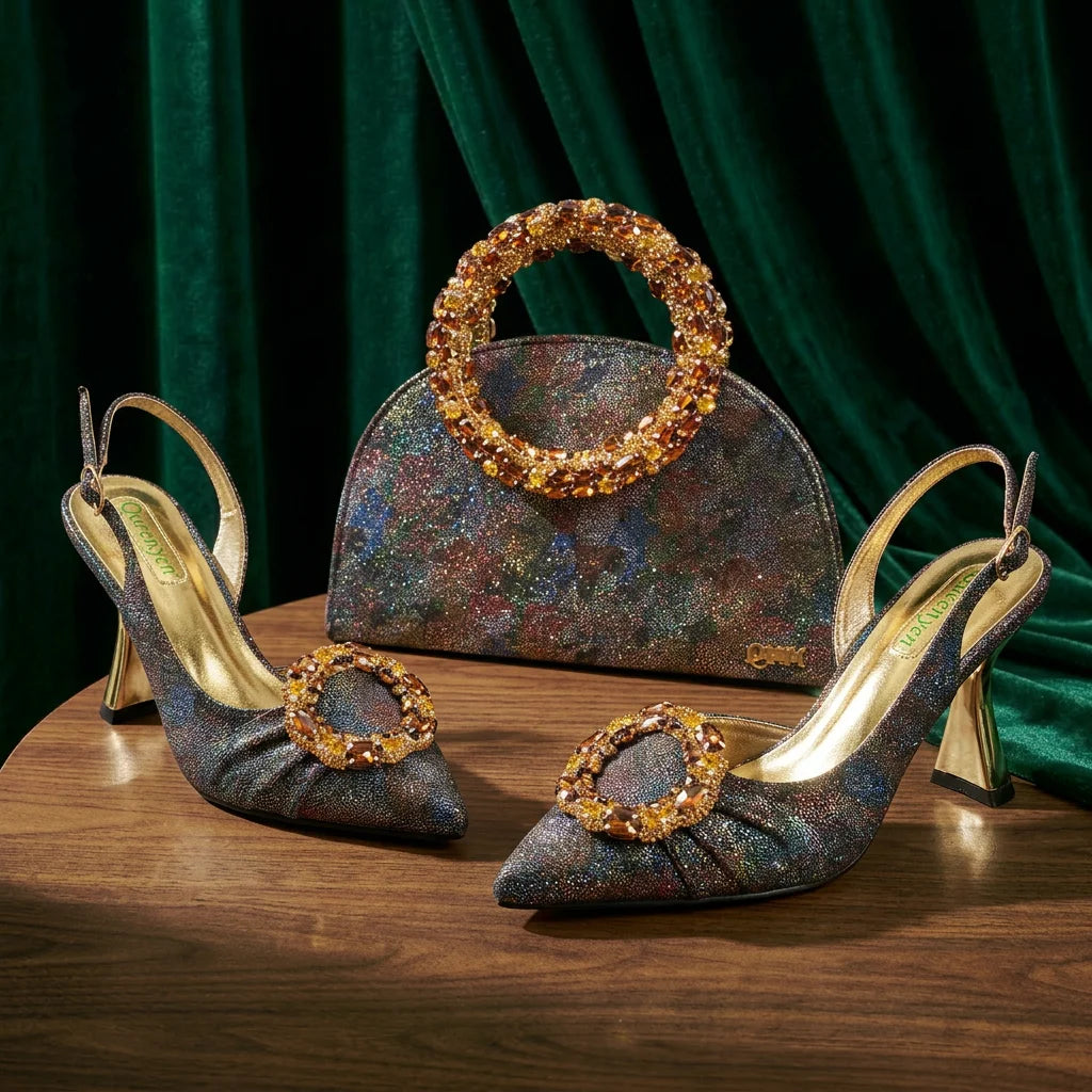 Conjunto de zapatos de tacón alto para mujer y bolso de m...
