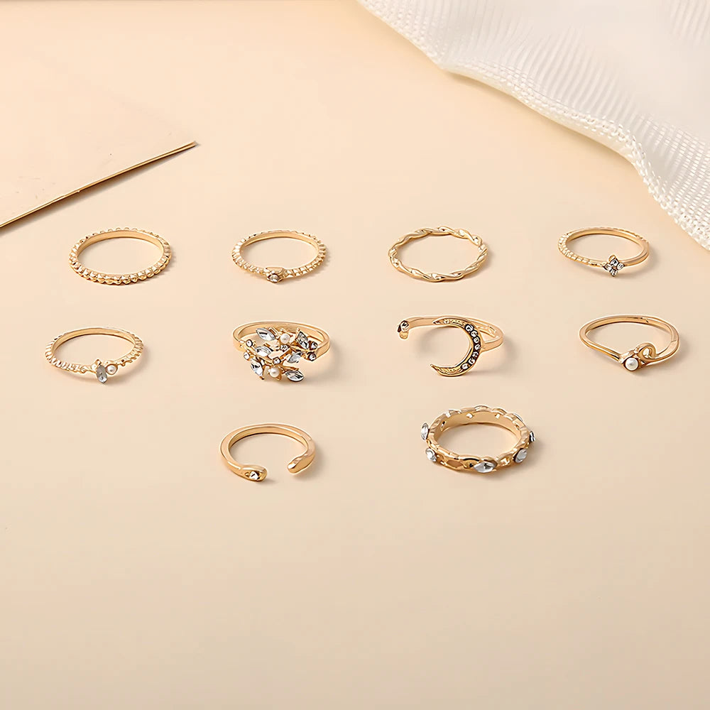 10 Anillos Dorados Boho Mujer: Luna, Estrella, Serpiente | Regalo Ideal