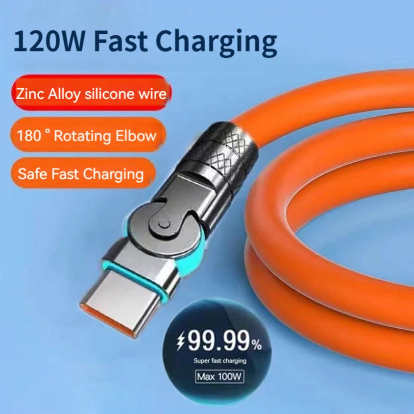 Cargador USB-C 120W Silicona 180° Giratorio | Carga Rápida
