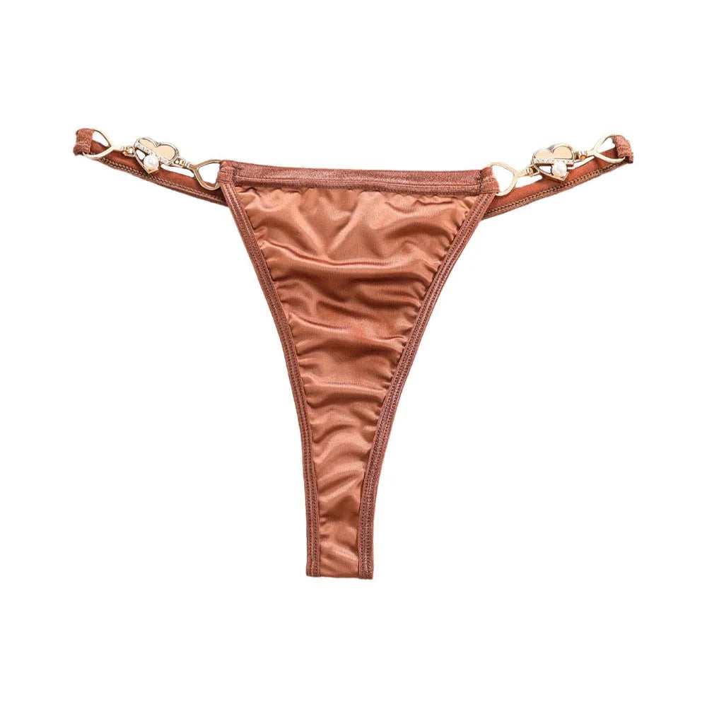 Braguitas Satén Seda Tanga Hebilla Corazón Lencería Fina Regalo