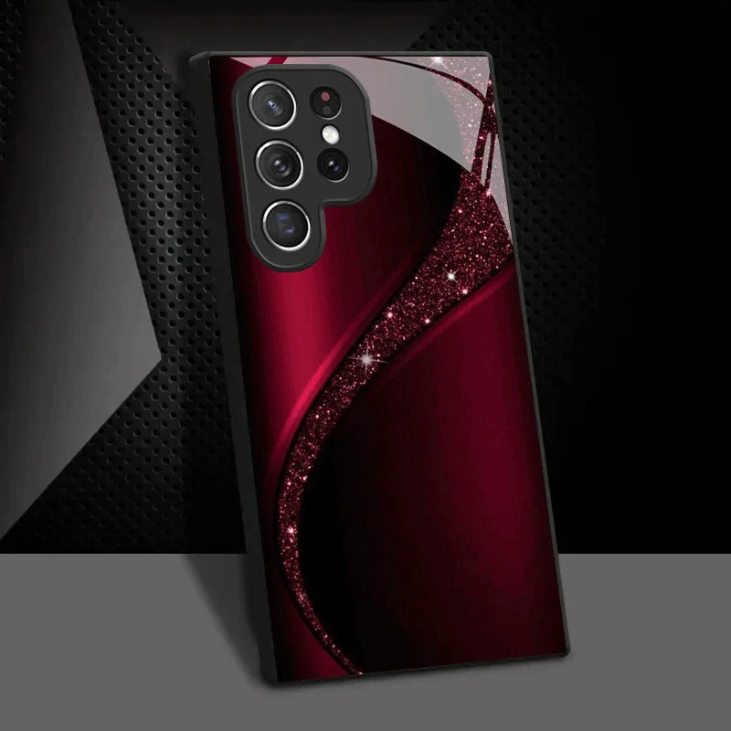 Red curved phone case with sparkling dust from Corporación Turística, designed to fit smartphones securely.