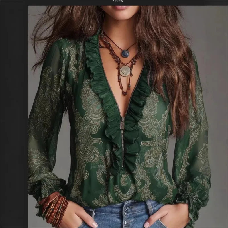 Nueva Blusa Sexy para Mujer, Estilo Boho Chic, con Cuello...